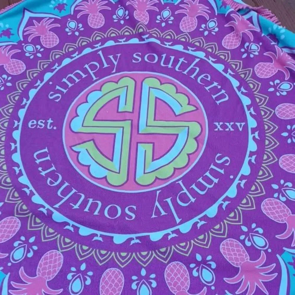 Simply Southern round terrycloth fringed beach towel boho preppy summer vacation